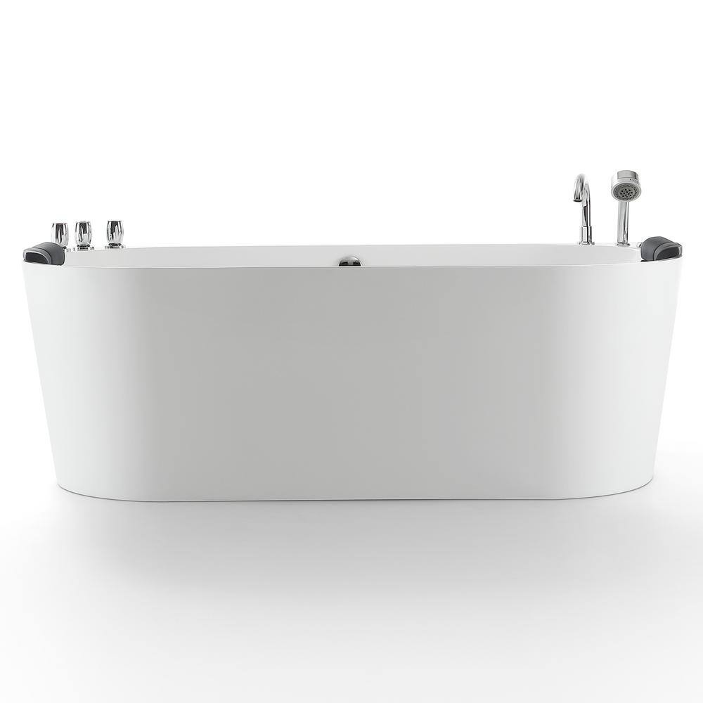 Empava Luxury 71 in. Center Drain Acrylic Freestanding Flatbottom Whirlpool Bathtub in White with Faucet EMPV-71AIS08