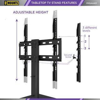 ProMounts Tabletop TV Stand Mount Fits 37 to 60 Inch FlatCurved TV's with 3 Adjustable Level Heights and Tempered Glass Base PMSA4401