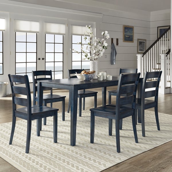 Wilmington II 60-Inch Rectangular Antique Dark Denim Dining Set by iNSPIRE Q Classic