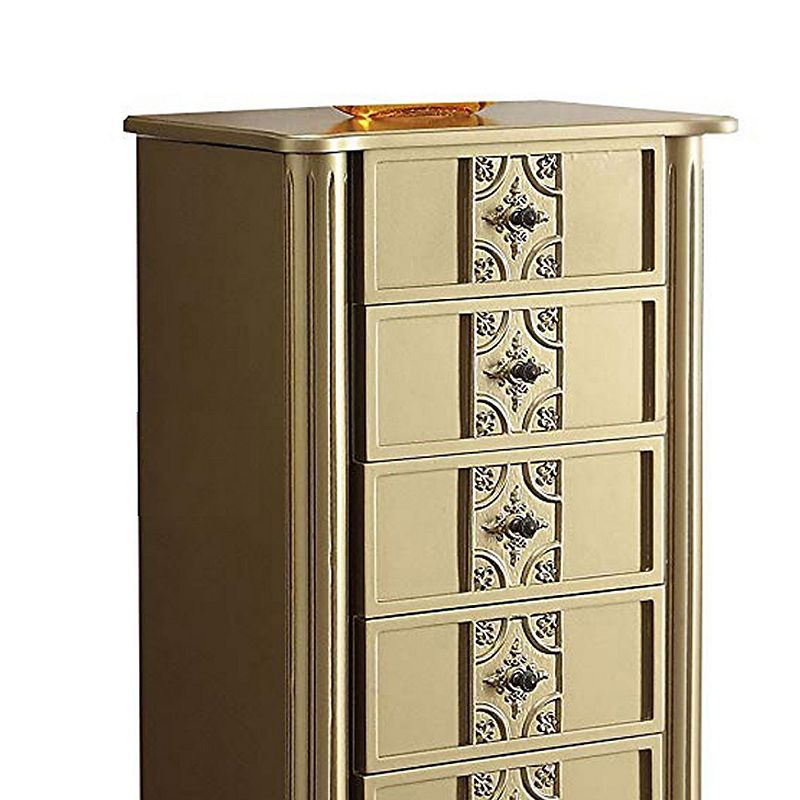 Wood Jewelry Armoire With 5 Drawers in Gold