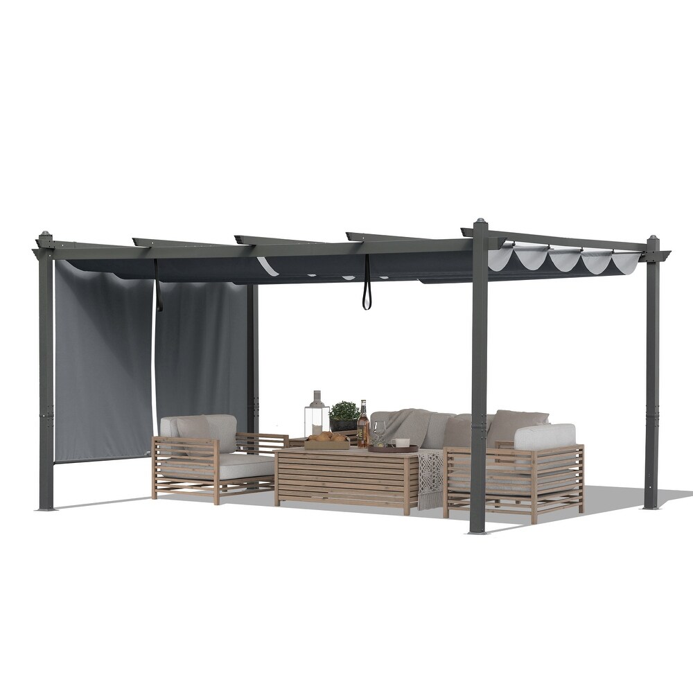 Aoodor Outdoor Pergola 12'x14' Aluminum Patio Pergola with Adjustable Sun Shade Cover and Retractable Canopy