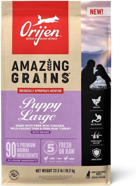 ORIJEN Amazing Grains Puppy Large Breed Dry Dog Food， 22.5-lb bag