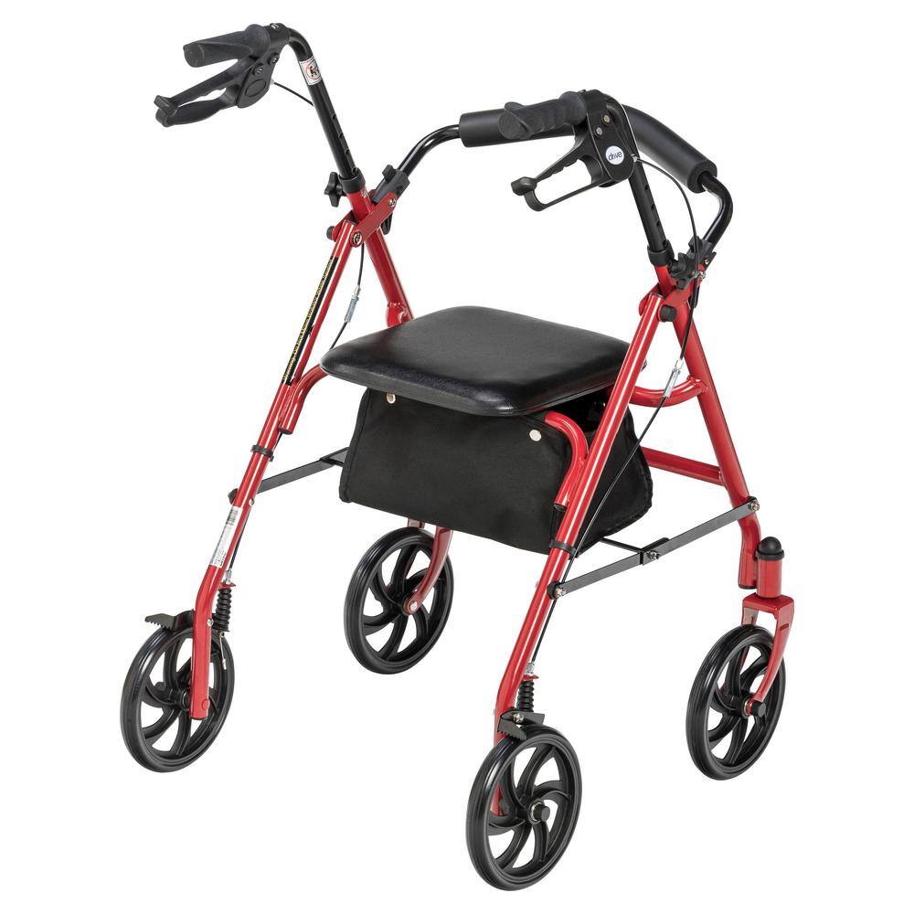 Drive Medical Four Wheel Rollator Rolling Walker with Fold Up Removable Back Support Red 10257RD-1