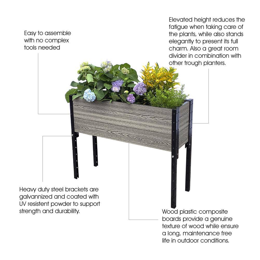 EverBloom 36 in. L x 12 in. W x 28 in. H Elevated Composite Trough Planter in Grey E283612G