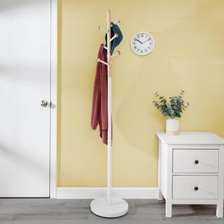 Honey-Can-Do WhiteNatural Freestanding Coat Rack with 6 Hooks GAR-09525