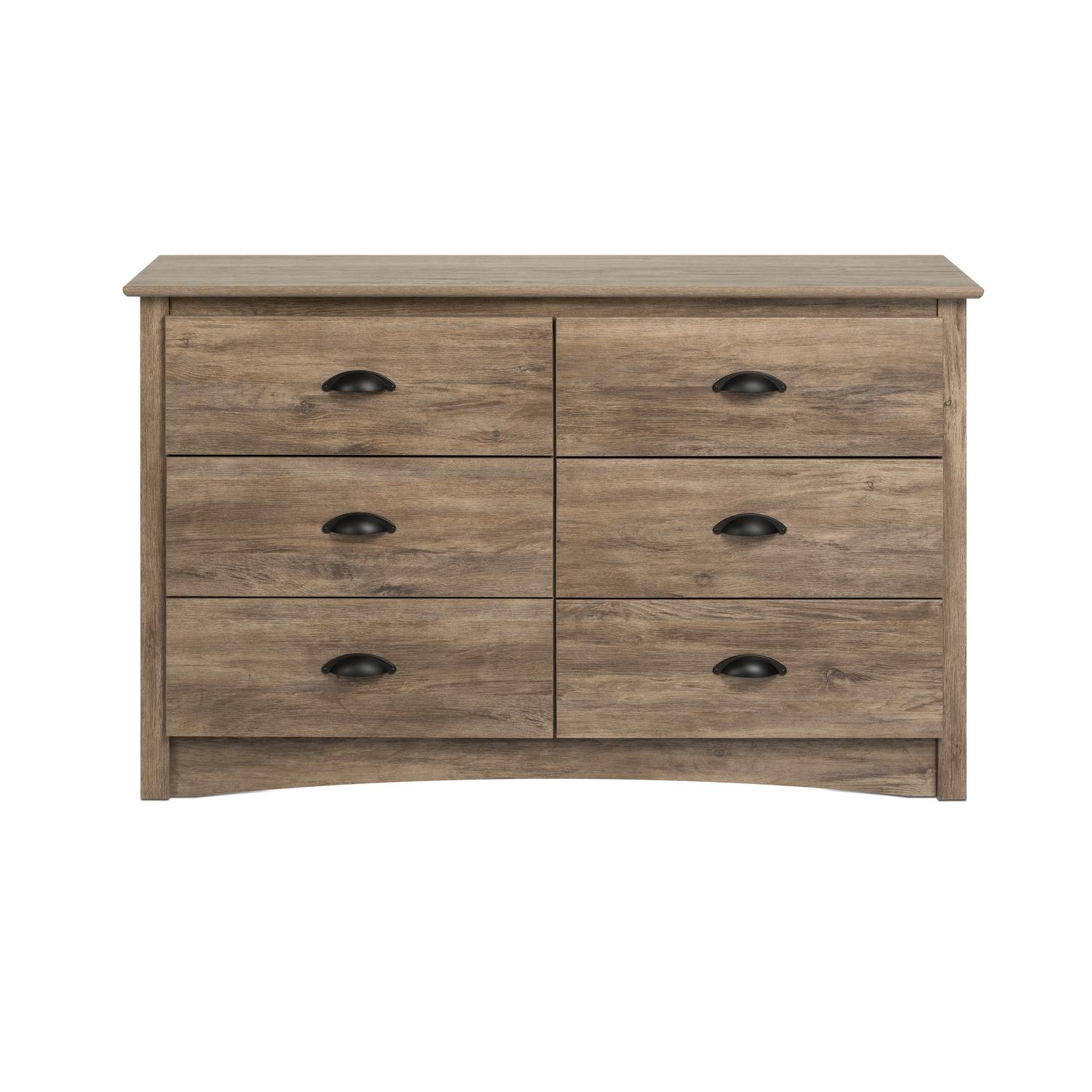 Prepac Salt Spring Coastal Compact 6-Drawer Double Dresser， Drifted Gray