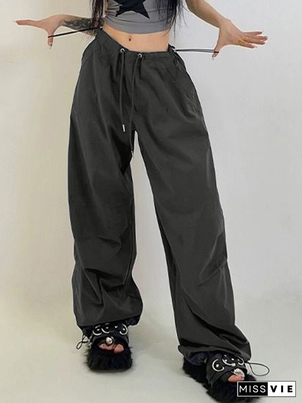 American Style Vintage Drawstring Bound Feet Cargo pants