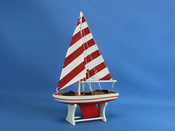 Handcrafted Model Ships sailboat red stripes 12 Wo...