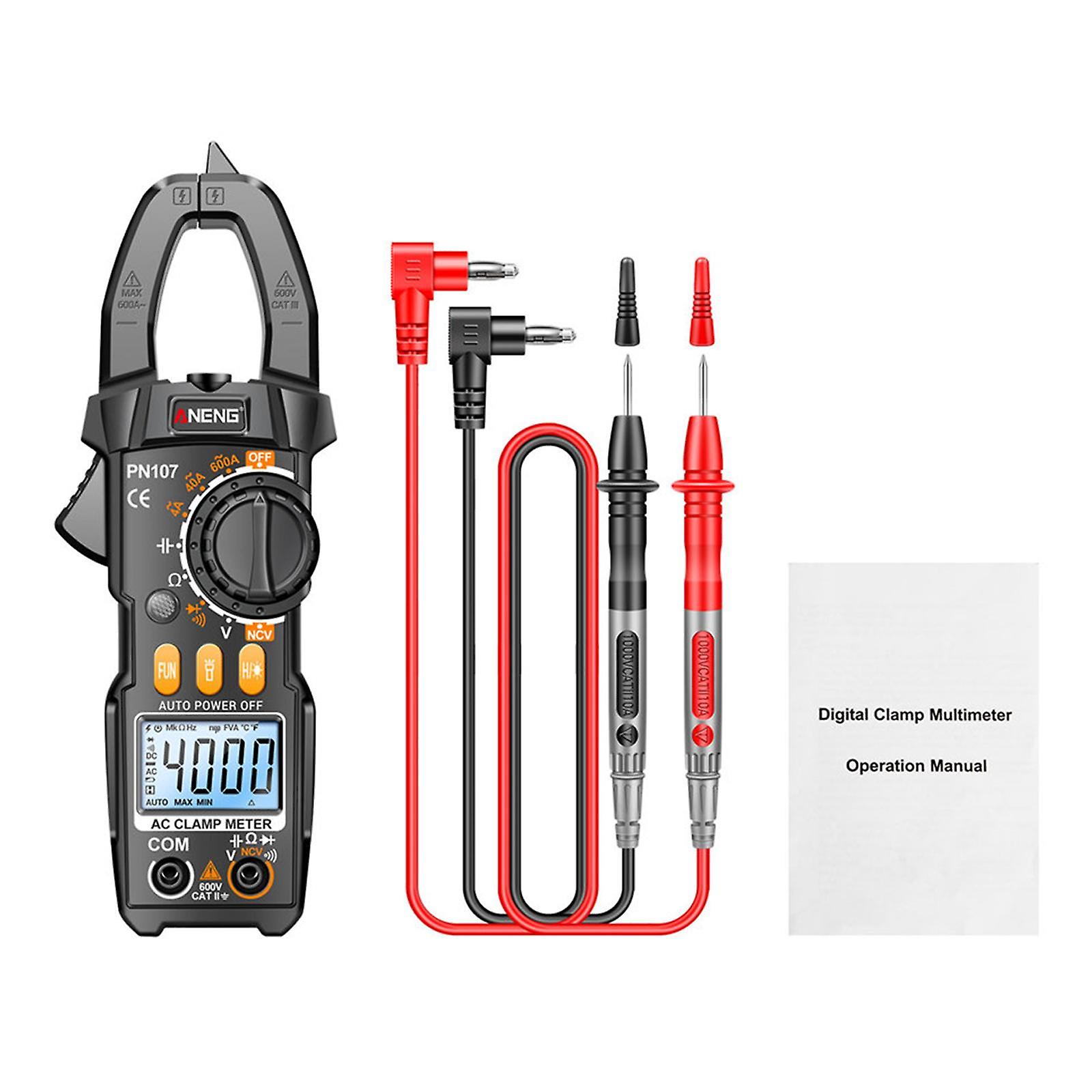 Digital Clamp Meter 4000 Count Multifunctional Tester For Vehicles Batteries Black