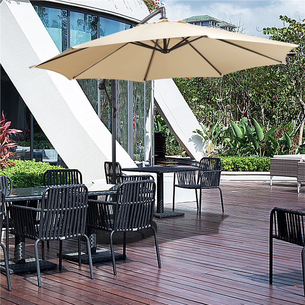 SMILE MART 9 Foot Offset Cantilever Patio Umbrella with Crank, Tan