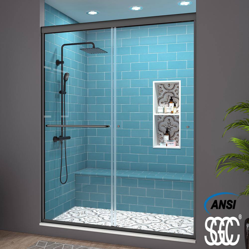 ES-DIY 60 in. W x 70 in. H Sliding Framed Shower Door in Matte Black with Coated Clear Glass KJJSSD6070DW06BL1