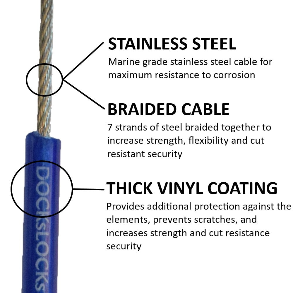 DocksLocks 5ft Straight Security Cable with Looped Ends and U-Lock