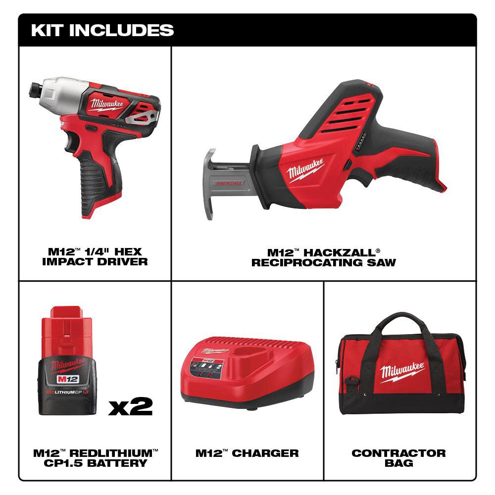 Milwaukee M12 Cordless Lithium-Ion 2-Tool Combo Kit 2491-22 from Milwaukee