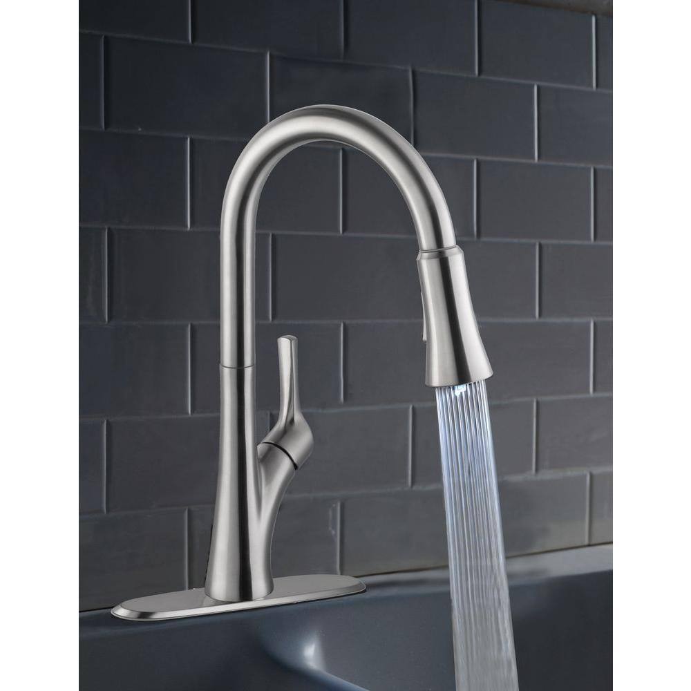 Glacier Bay Single-Handle Pull-Down Sprayer Kitchen Faucet with LED Light in Stainless Steel 67646-0008D2