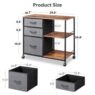 29.5 in. Brown 3-Drawer Mobile File Cabinet with Open Storage Shelf DEV-LQW1-7839