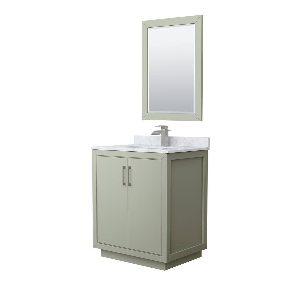 Wyndham Collection Icon 30 in. W x 22 in. D x 35 in. H Single Bath Vanity in Light Green with White Carrara Marble Top and 24