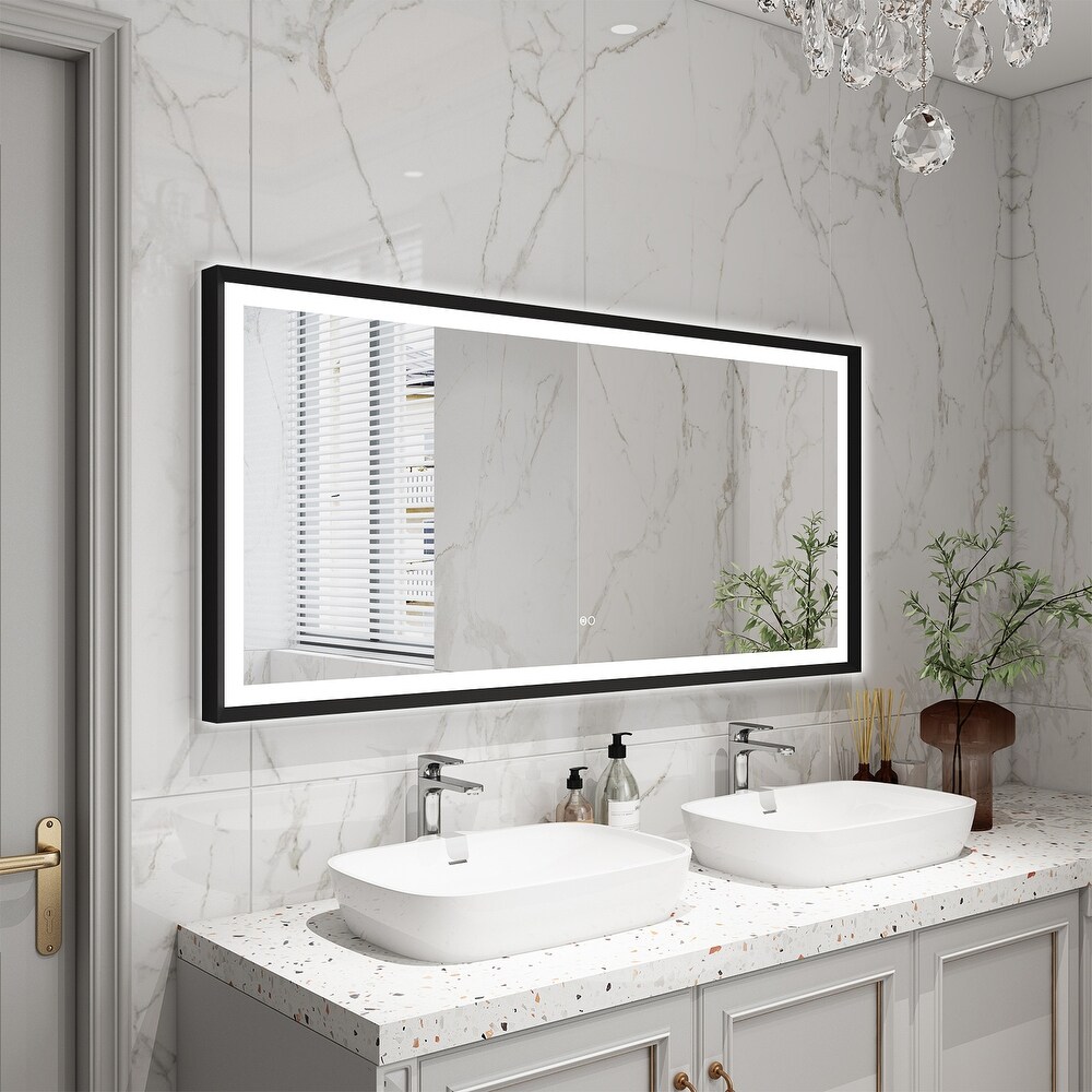 Wall Mounted Back Light Bathroom Framed LED Mirror Anti  Fog With Dimmable Light Touch Sensor And Memory Function