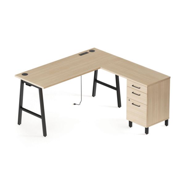 Union and Scale Essentials Single-Pedestal L-Shaped Desk with Integrated Power Management， 59.8