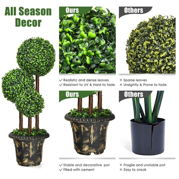 Costway 36'' Artificial Topiary Triple Ball Tree Indoor Outdoor UV