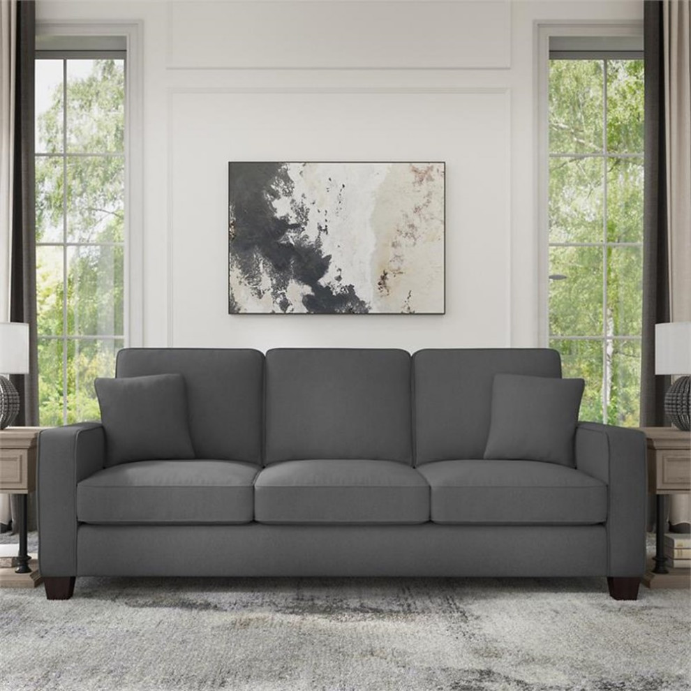 Stockton 85W Sofa in Charcoal Gray Herringbone Fabric   Sofas   by Homesquare  Houzz