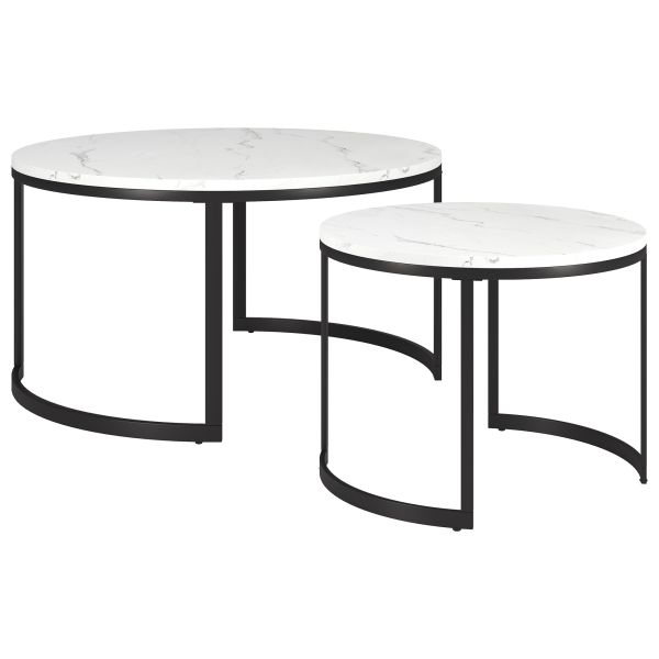 Mitera Round Nested Coffee Table with Faux Marble Top in Blackened Bronze/Faux Marble