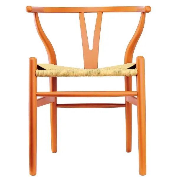 (Retired) 2xhome - Orange Modern Wood Dining Chair With Back Arm Armchair Hemp Seat For Home Restaurant Office