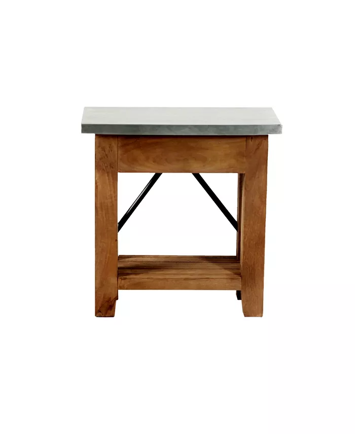 Alaterre Furniture Millwork Wood and Zinc Metal End Table with Shelf