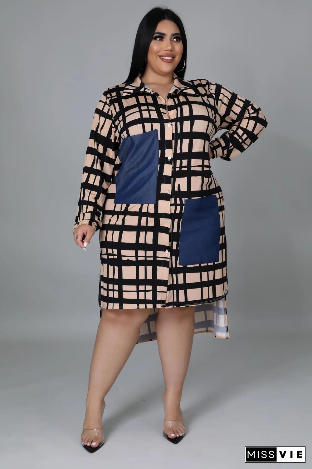 Plaid Patchwork Loose Long Sleeve Shirt Dress