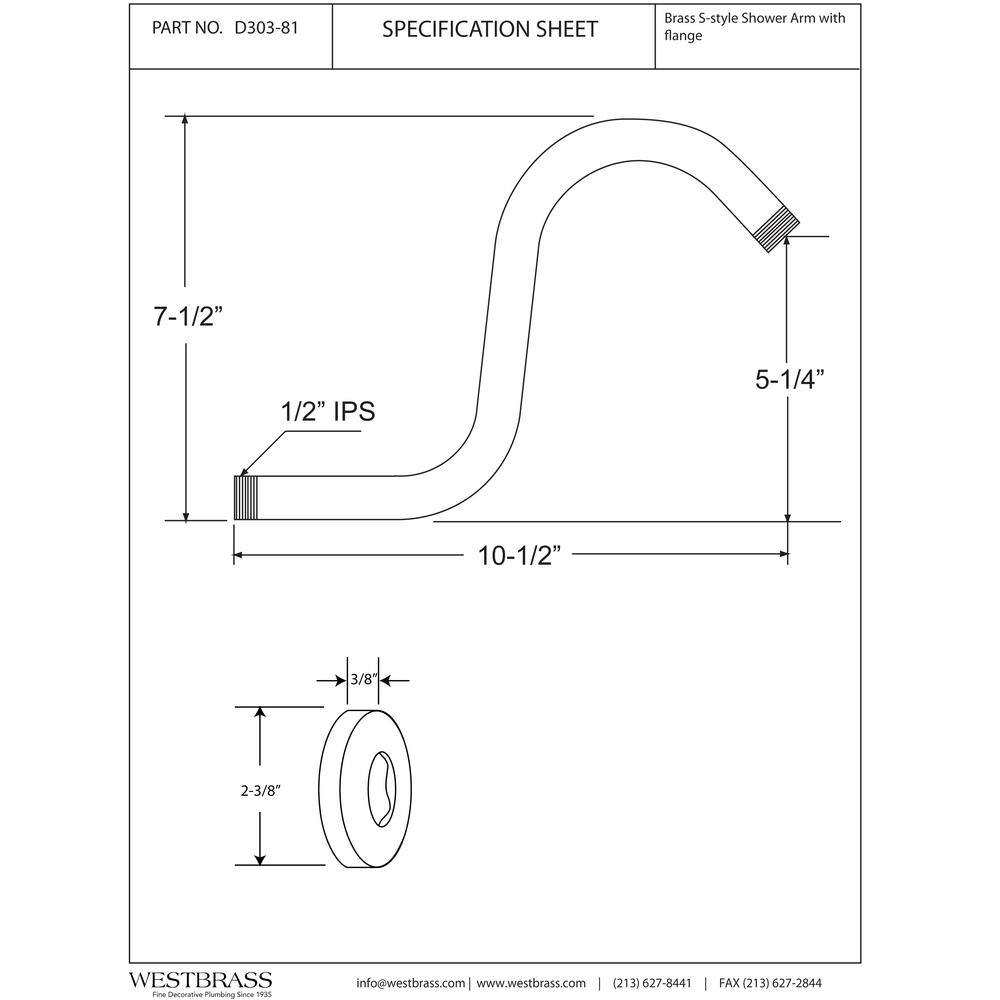 Westbrass 8 in. S-Shaped Shower Arm in Satin Nickel D303-81-07