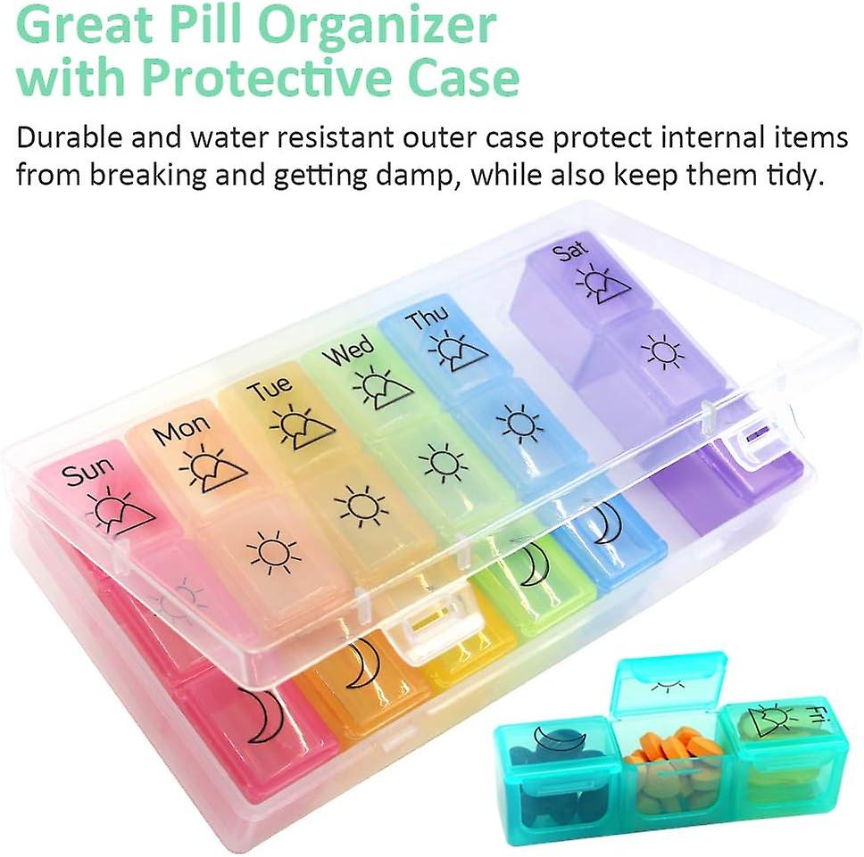 Weekly Pill Organizer 3-times-a-day Pill Box 7 Day Pill Holder Large Compartments Moisture-proof Pill Case Medication Reminder Portable Container For