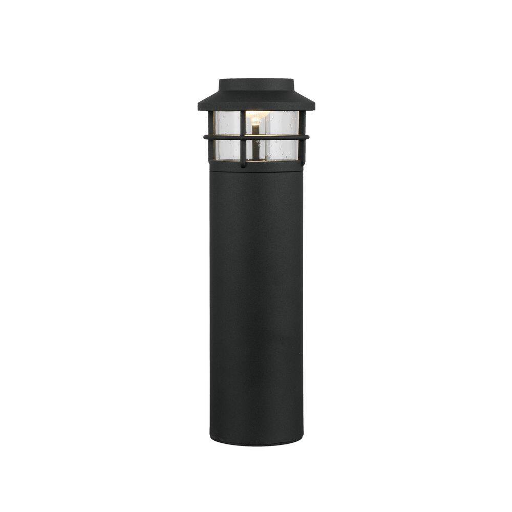 Hampton Bay Marion 12''H Black Low Voltage LED Bollard Path Light with Seeded Glass LBW1501LM-01