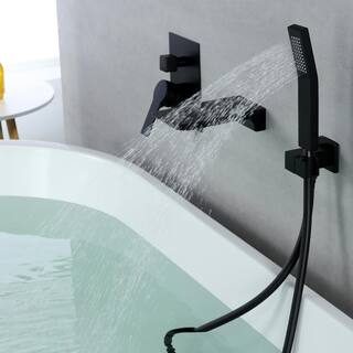 Aurora Decor Aca Single-Handle Wall Mount Roman Tub Faucet with Hand Shower in Matte Black AD-88020B