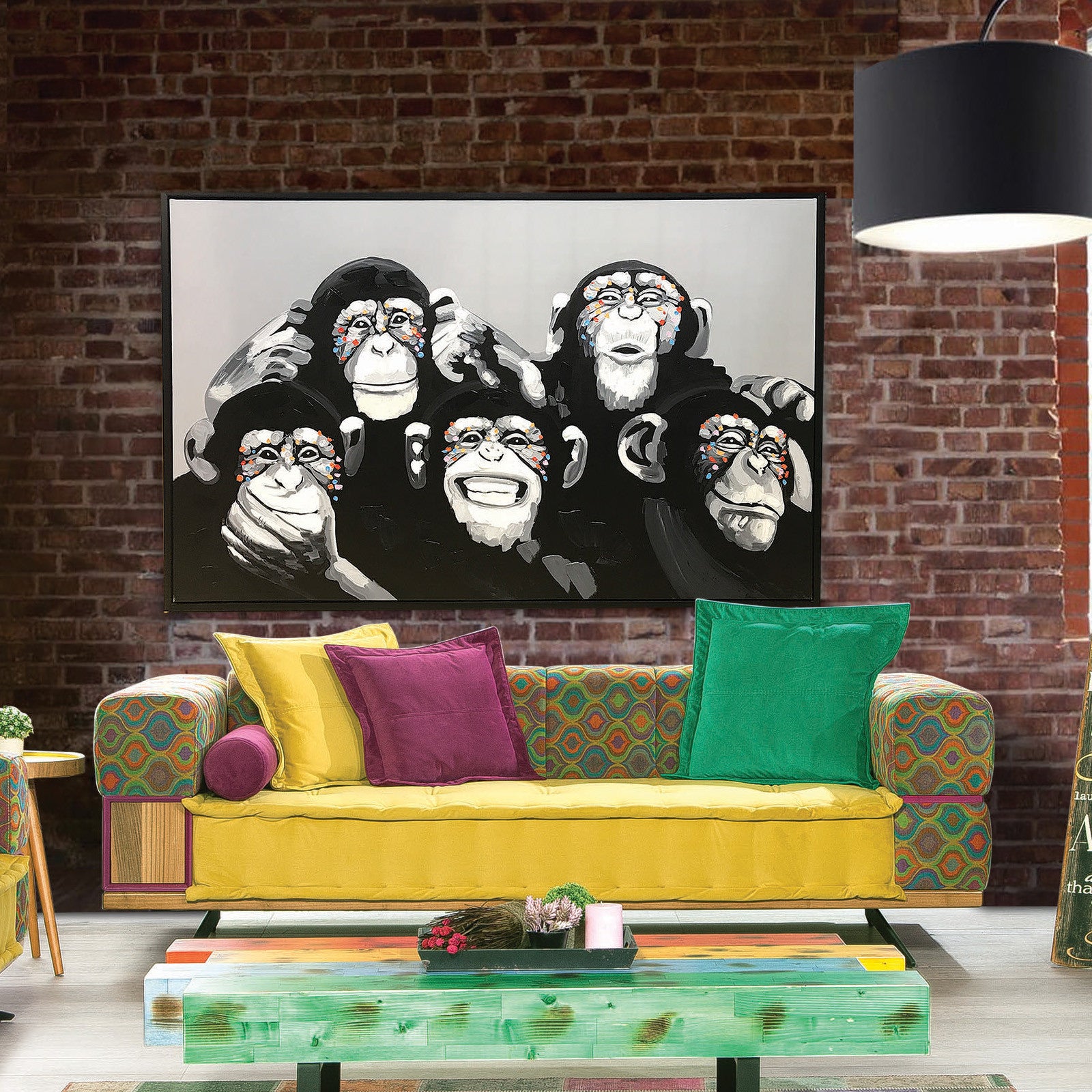 Chimpanzee Gang Hand Painted Art Painting With Frame 180X90Cm Pnb892 Soap0068