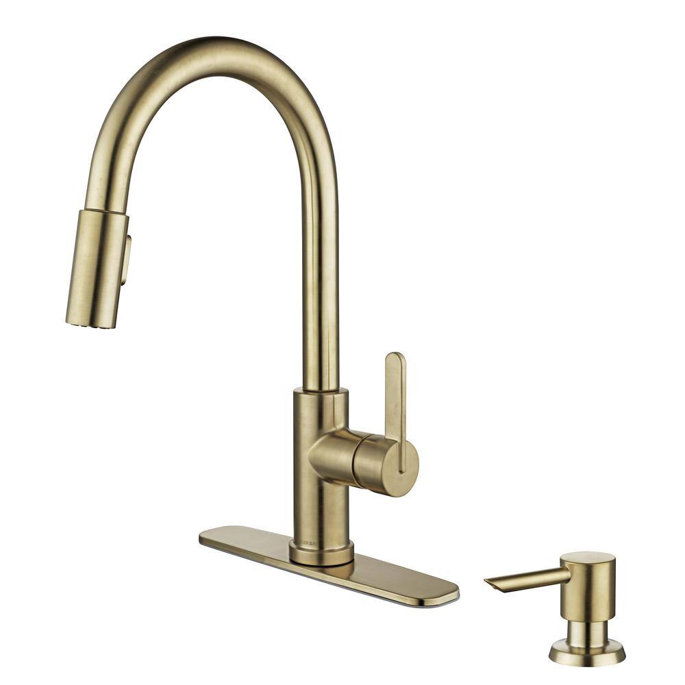 Glacier Bay Paulina Single Handle Pull Down Sprayer Kitchen Faucet with TurboSpray FastMount and Soap Dispenser in Matte Gold HD67780-104405