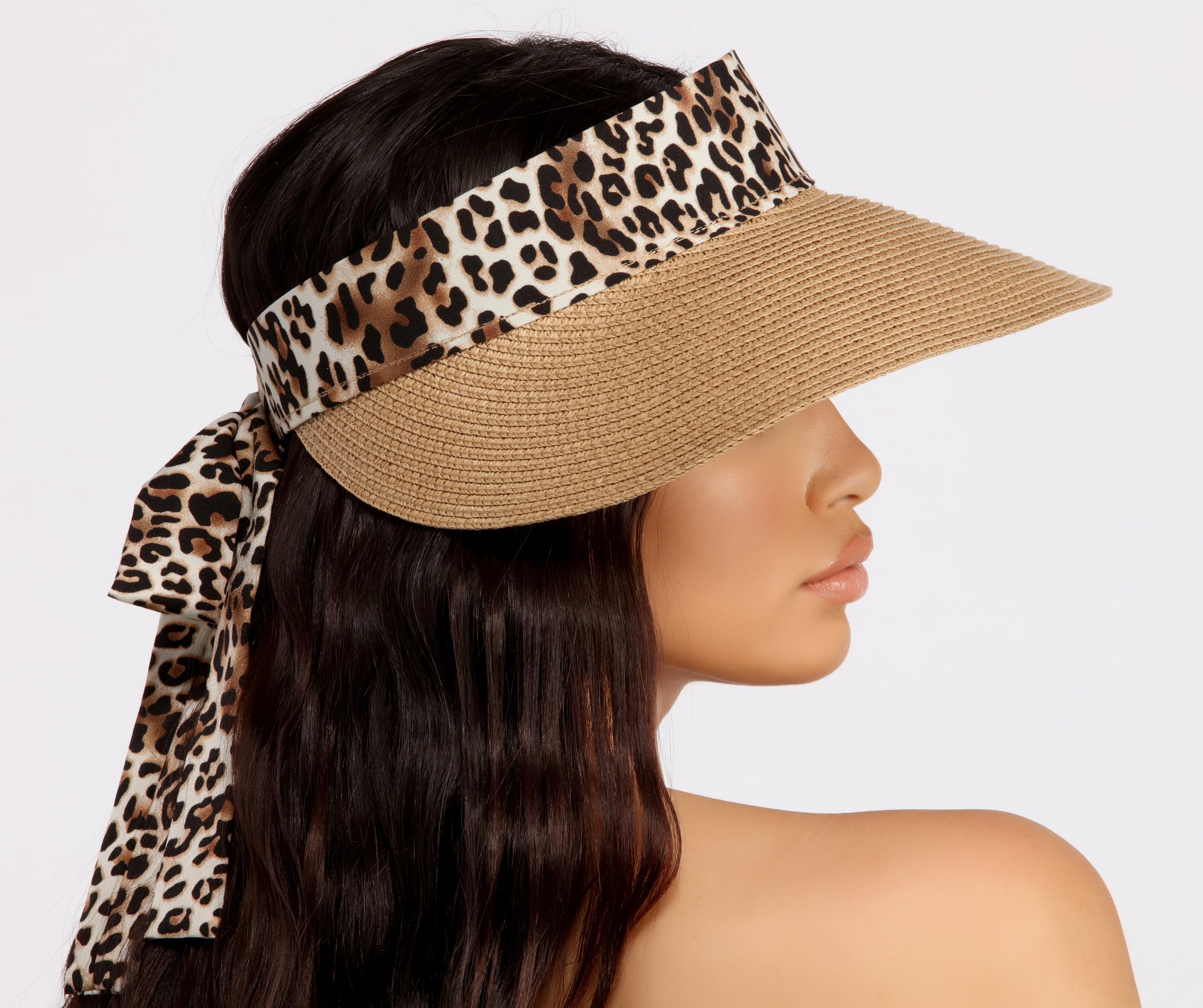 Fun In The Sun Leopard Ribbon Straw Visor