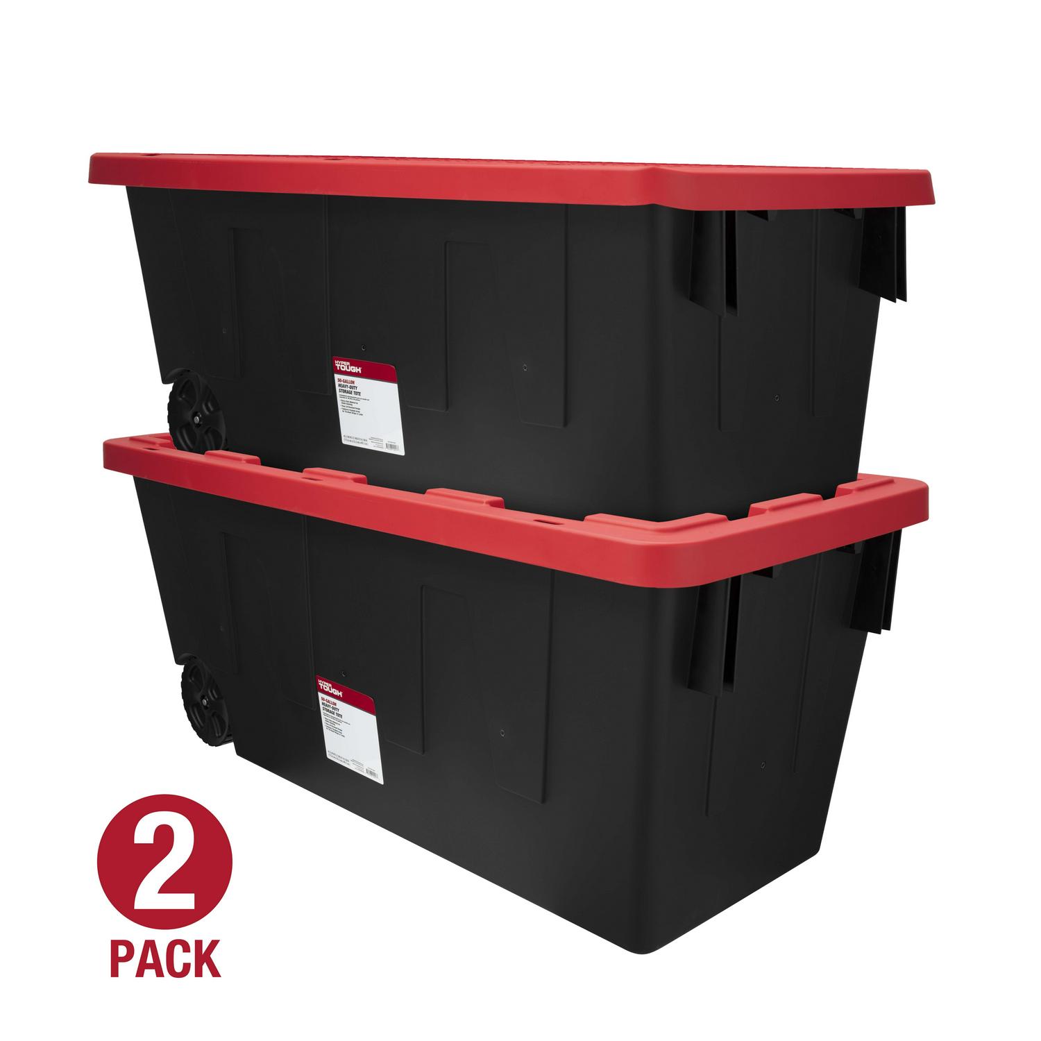 Hyper Tough 8211 50 Gallon Snap Lid Wheeled Plastic Storage Tote Black Base