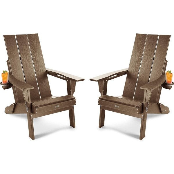 WINSOON Modern HDPE Outdoor Folding Adirondack Chair With Cup HolderSet Of 2