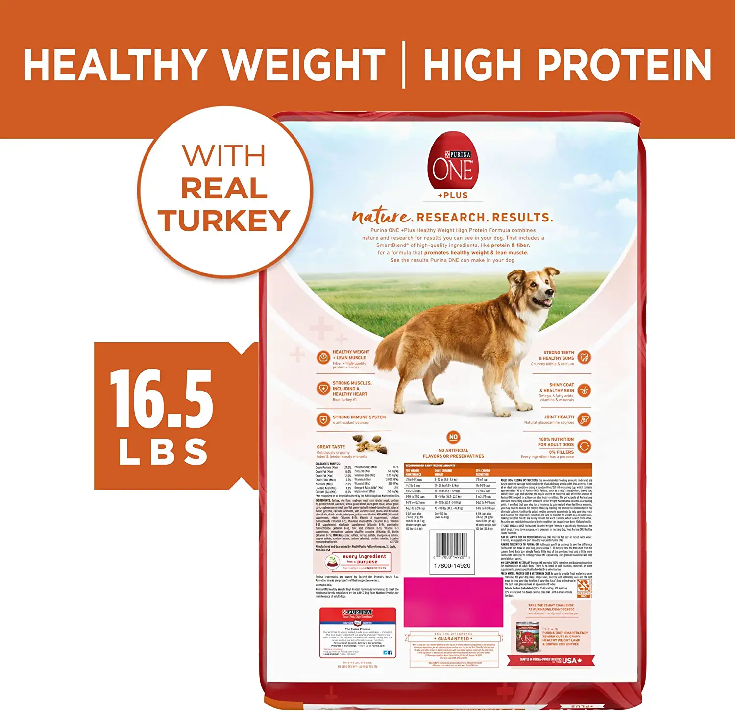 Purina ONE Natural Weight Control Dry Dog Food， +Plus Healthy Weight Formula - 16.5 lb. Bag