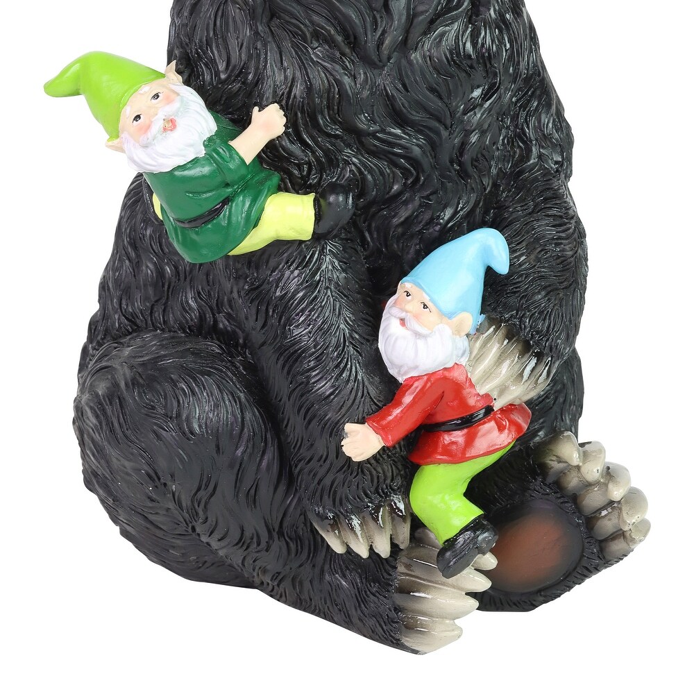 Exhart Bear Garden Statue with Gnomes  Hand Painted  UV Treated Resin  6.5 x 12 Inches