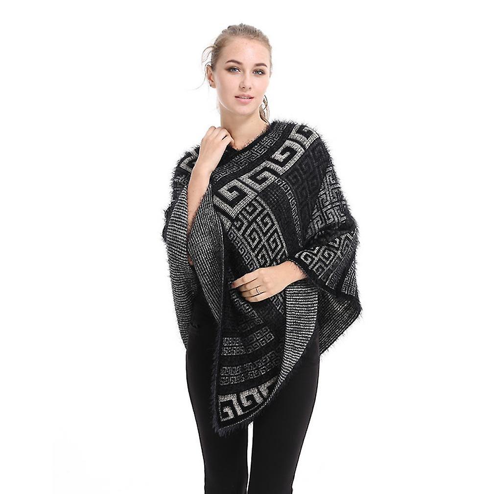 Winter Tufted Pullover Poncho Loose Cape Warm Coat For Lady