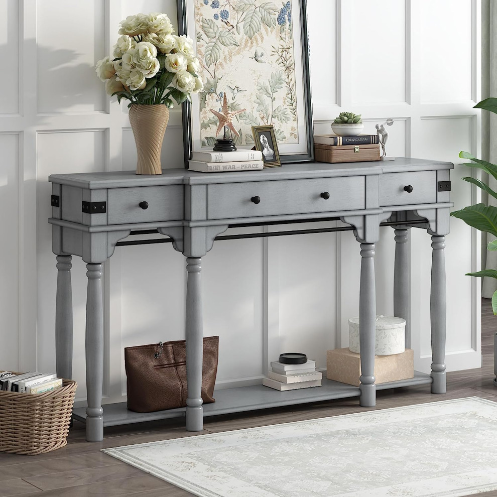 Unique Rustic Console Table  Accented Carved Column Legs  ampDrawers   Rustic   Console Tables   by Decor Love  Houzz