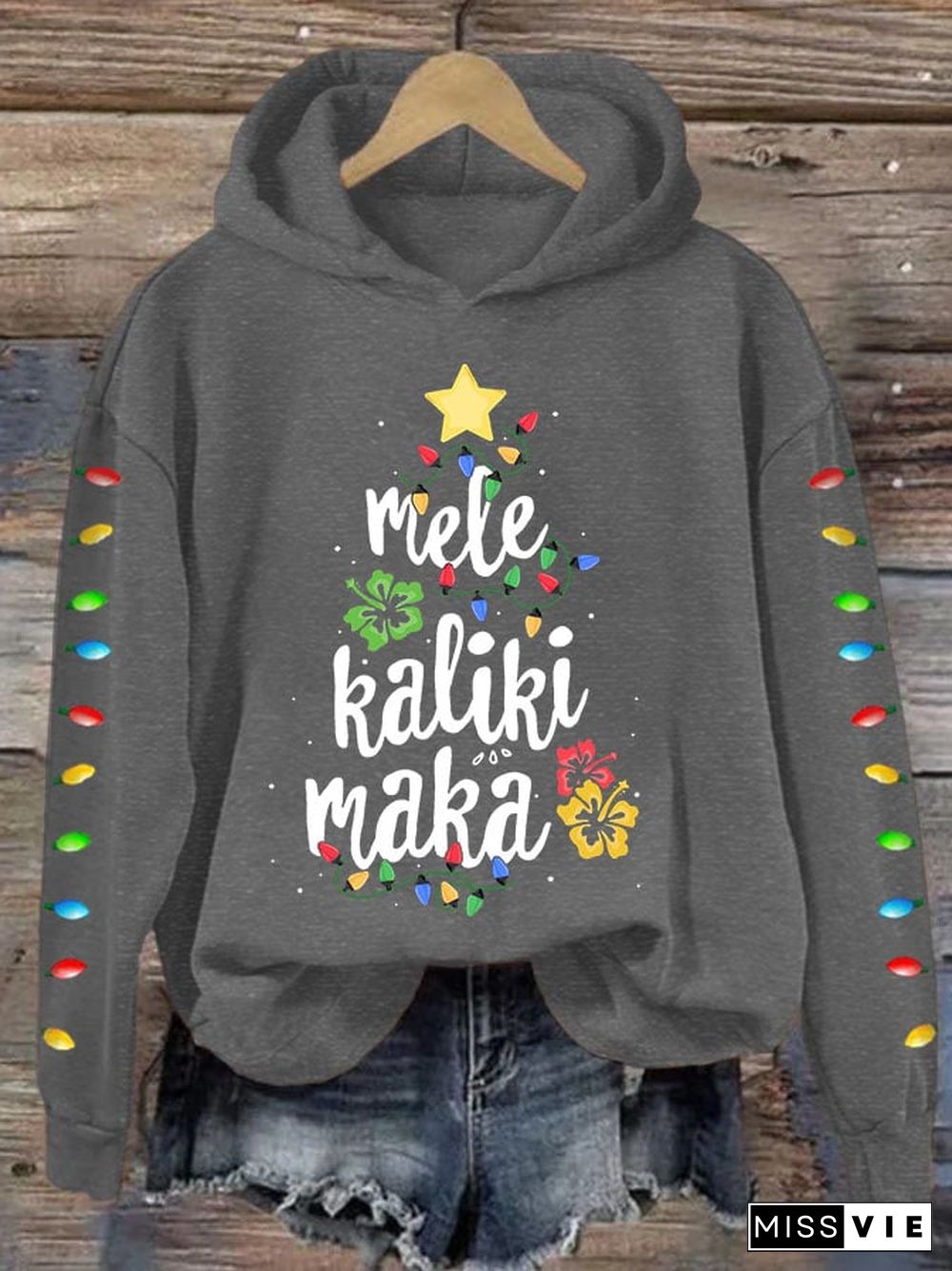 Women's Mele Kalikimaka Hawaii Christmas Print Hoodie