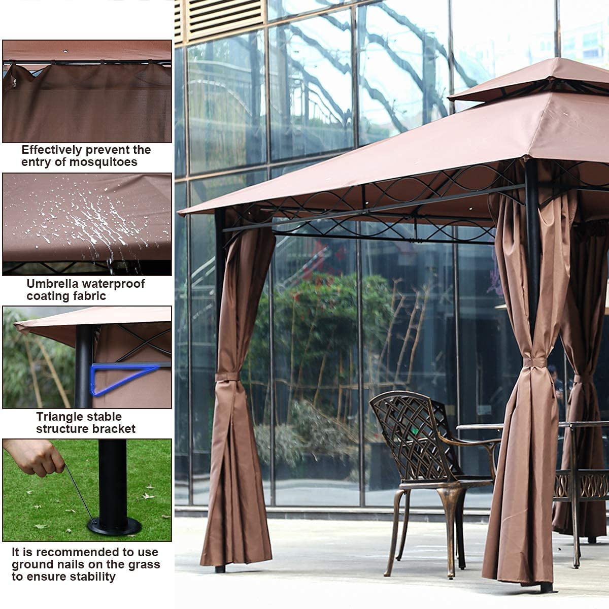 10’x13’ Square Gazebo Canopy Tent with Frame and Fabric, Heavy Duty Patio Outdoor Canopy Tent,Waterproof Outdoor Tents for Backyard Double Roof Vented Gazebo Canopy Tent For BBQ,Family Activity, Party