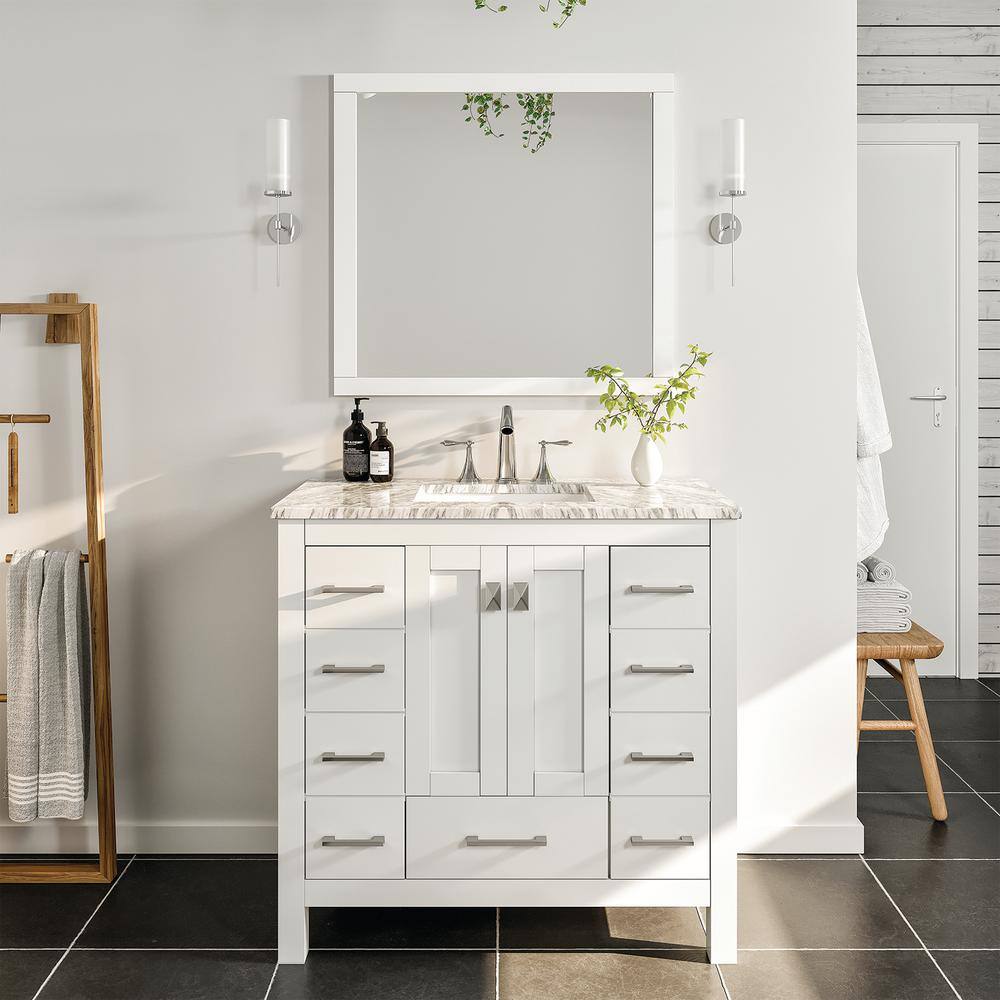 Eviva Hampton 36 in. W x 22 in. D x 34 in. H Bathroom Vanity in White with White Carrara Marble Top with White Sink EVVN411-36WH