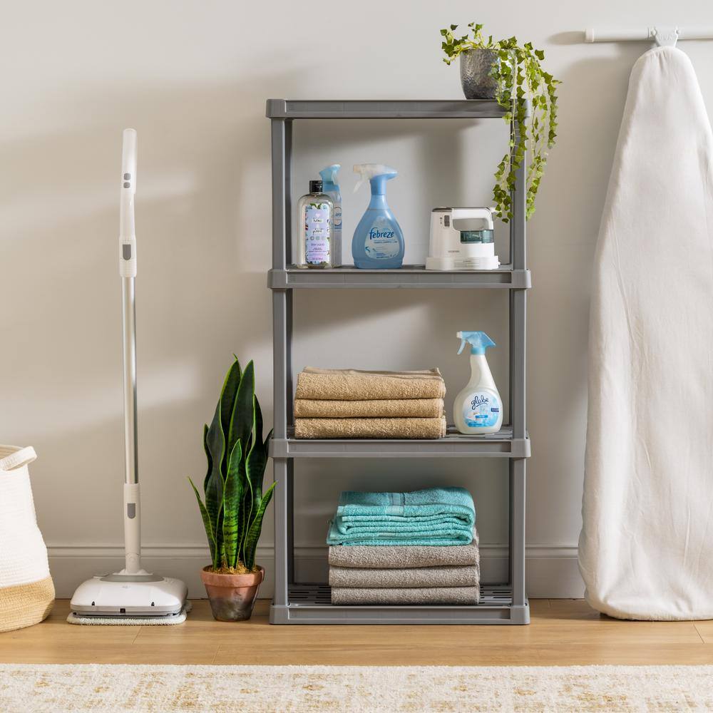 IRIS Plastic Rack Shelf with 4-Medium Shelves Elephant Gray 510021