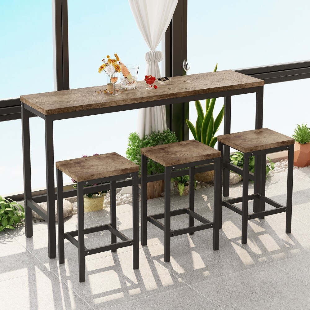 Modern Design Kitchen Dining Table  Pub Table  Long Dining Table Set with 3 Stools