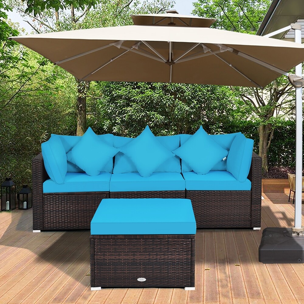 4PCS Wicker Patio Conversation Furniture Set Outdoor Rattan Sofa Set