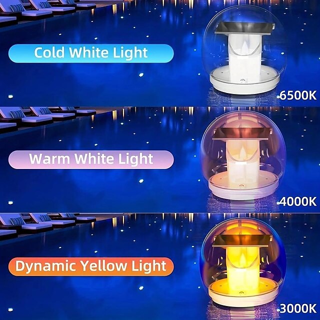 Solar Floating Pool Lights Waterproof Pond Flickering Lights Outdoor Garden Decoration Remote Control Flame Lights Wishing Lights