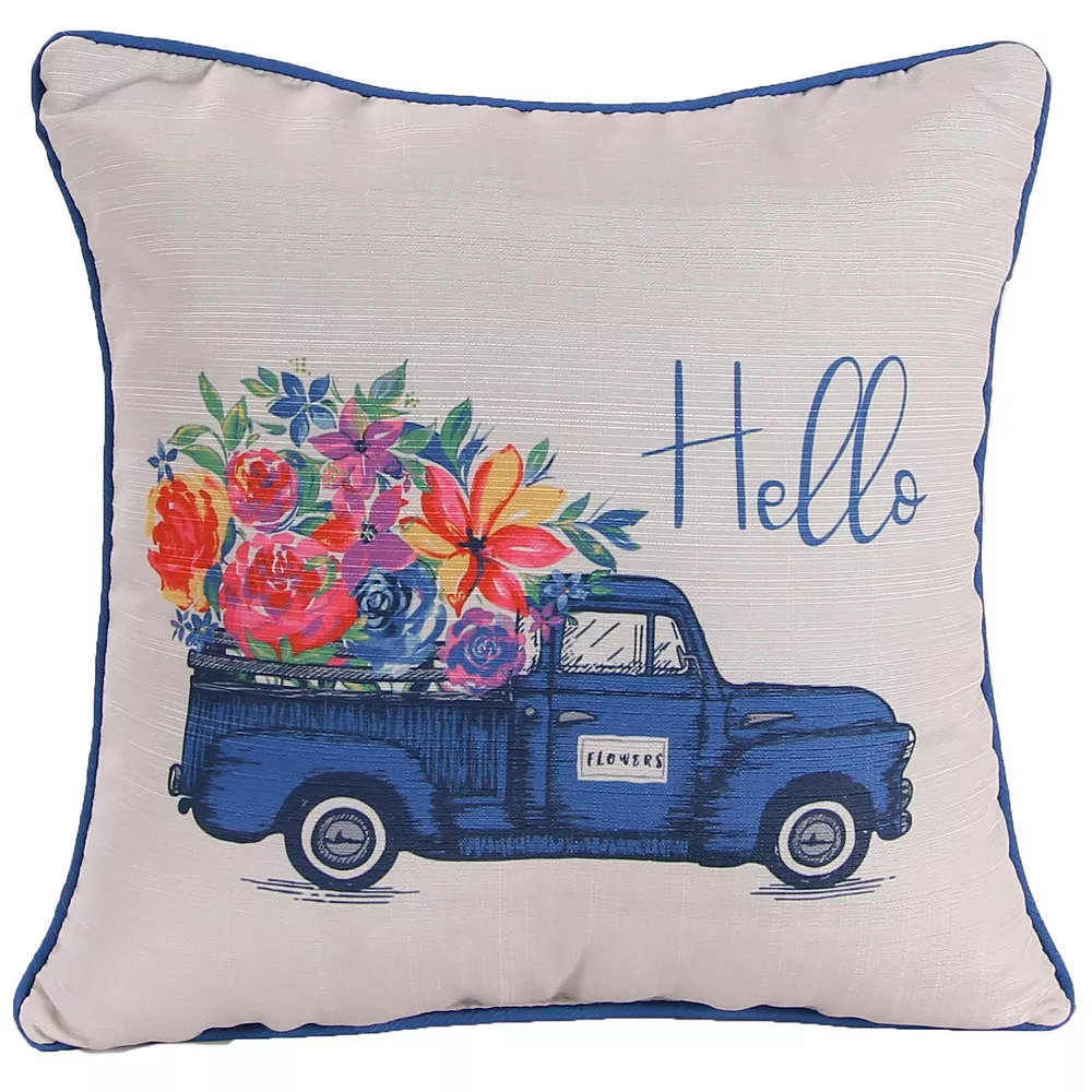 Jordan Manufacturing Hello Floral Indoor Outdoor Throw Pillow