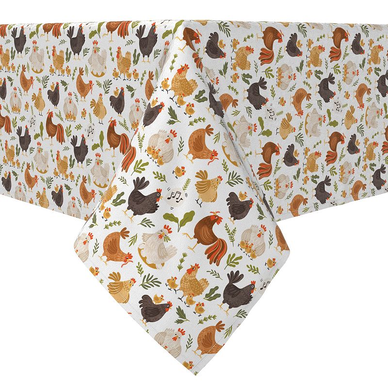 Rectangular Tablecloth， 100% Cotton， Roosters Chickens and Hens